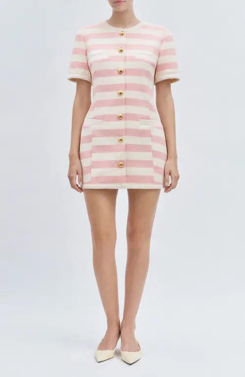 MAUDE CLUB Taylor Stripe Minidress in Pink Ivory Stripe at Nordstrom, Size X-Small | Nordstrom