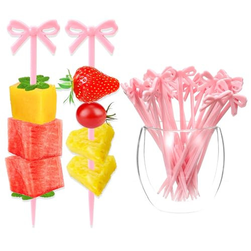 LXUEJIE 30 PCS Pink Bow Cocktail Picks, Acrylic Bowknot Toothpicks Cute Pink Bow Decor Party Toothpicks Cute Fruit Skewers for Appetizers Drink Cake Dessert Birthday Party Decorations | Amazon (US)