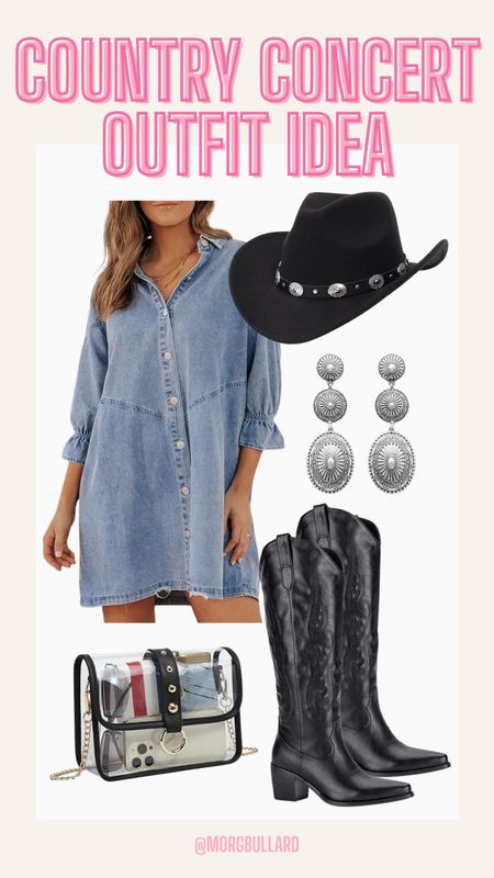 Country Concert Outfit | Concert Outfit | Rodeo Outfit | Denim Dress | Western Boots | Western Hat 

#LTKfindsunder100 #LTKSeasonal #LTKstyletip