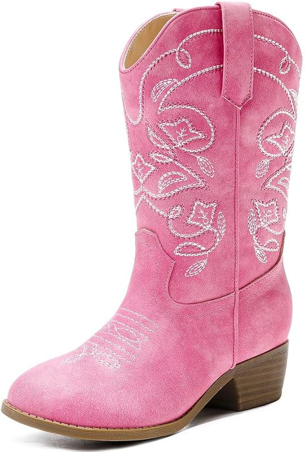 Girls Cowboy Boots Western Mid Calf Pointed Toe Kids Cowgirl Boots Embroidered Side Zipper Girls ... | Amazon (US)
