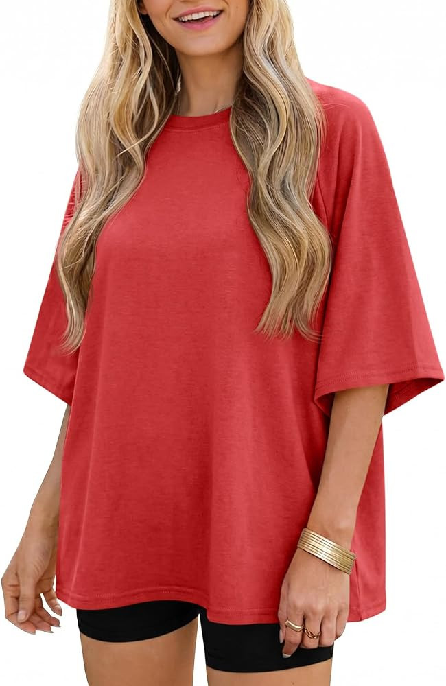 Tankaneo Womens Oversized Half Sleeve T-Shirts Summer Crew Neck Loose Tops | Amazon (US)