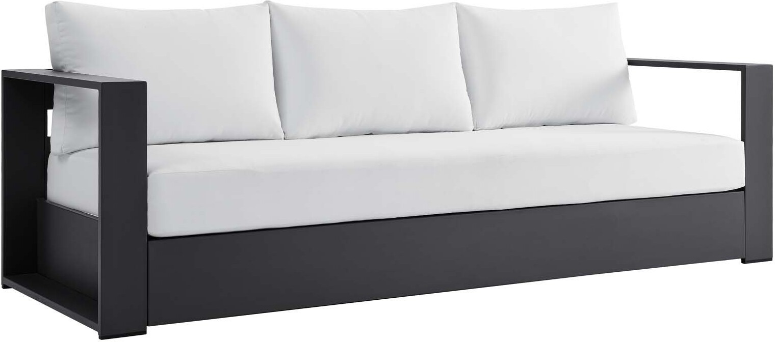 Tahoe Outdoor Patio Powder-Coated Aluminum Sofa In White And Grey | 1stopbedrooms