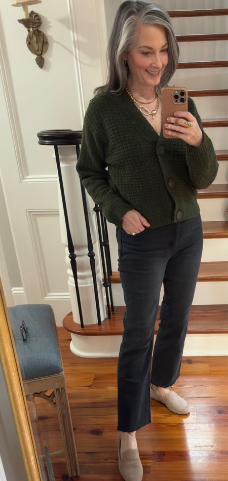 This green cardigan from Target has been on repeat all fall! It was a staple on our recent river cruise. I have it  in 2 colors in a size small. Looks great with a tee underneath it or on its own. #target #chicos #jeans #casualfasion #falloutfit 

#LTKshoecrush #LTKover40 #LTKstyletip