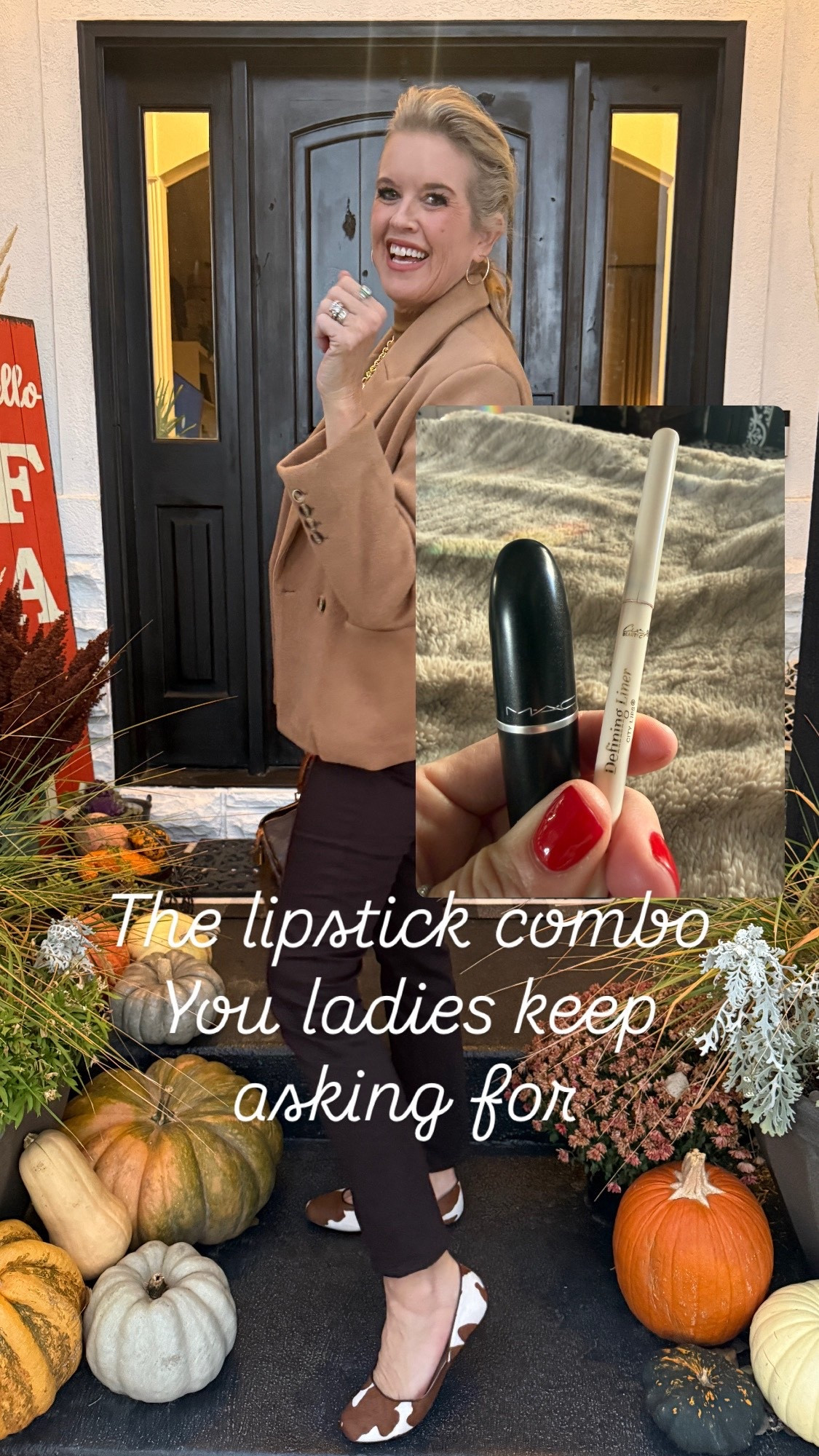 The lipstick combo…
I get asked for the most💄💋

City beauty lip liner - defining liner- “willow” lip liner

Mac matte lipstick 
Rouge a levres- velvet teddy 917

Outfit details

Great quality I Amazon find coat
You’d never guess was  Amazon 
So high quality tts in a med
Comes in several colors.

Amazon find mock neck ribbed top
Tts do good and $14 in a med

Girlfriend brown jeans by Chicos 
Tts in a 0 (4)

Cow print ballet flats 

Heart locket on chunky chain 
Allie Bess save 20% off code: DARCY20

#LTKBeauty #LTKFindsUnder50 #LTKStyleTip