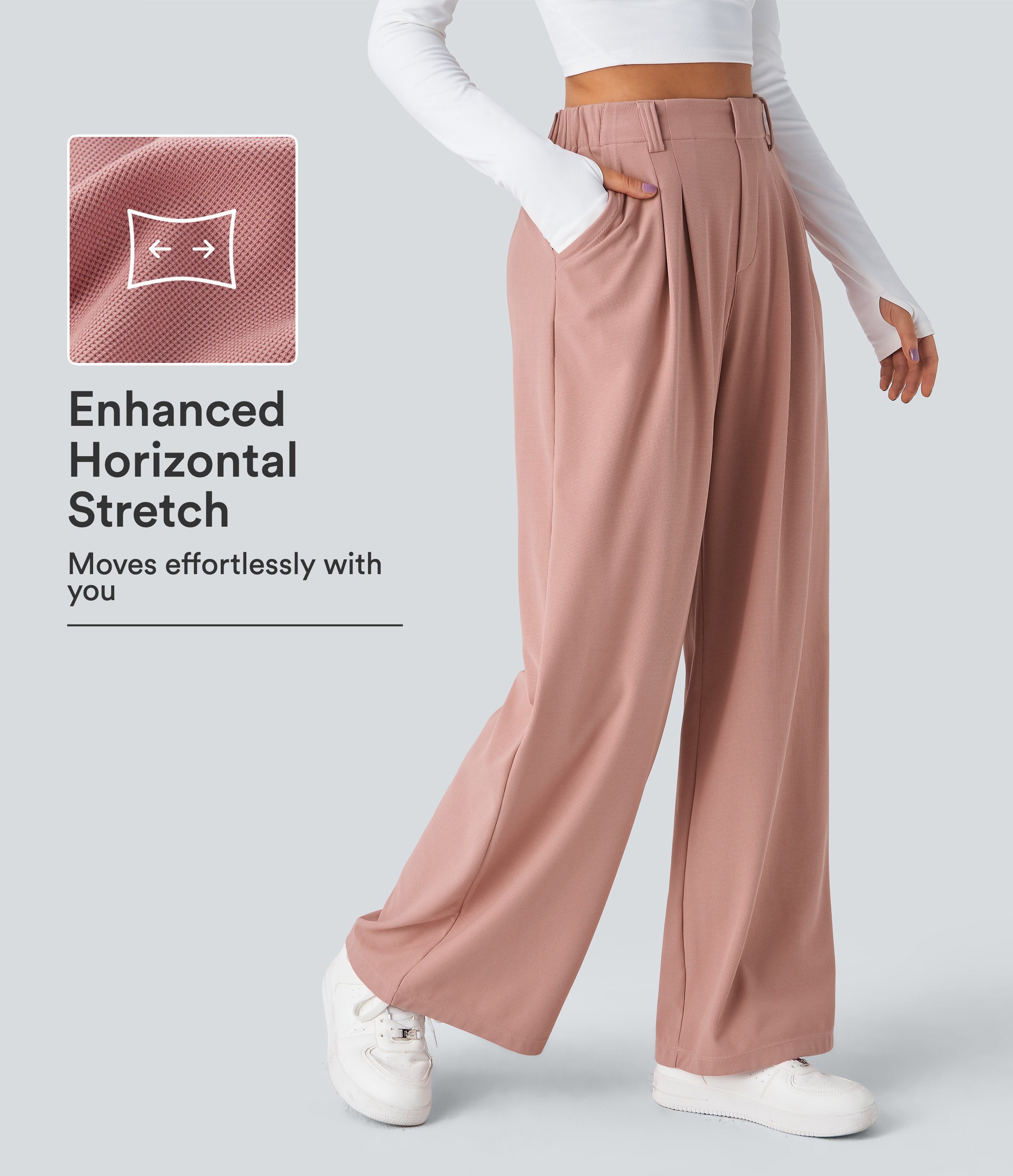 Halara Halara Flex™ High Waisted Pocket Wide Leg Waffle Work Pants  - Grisaille - S(tall) sweatpants jogger pants stacked sweatpants | HALARA