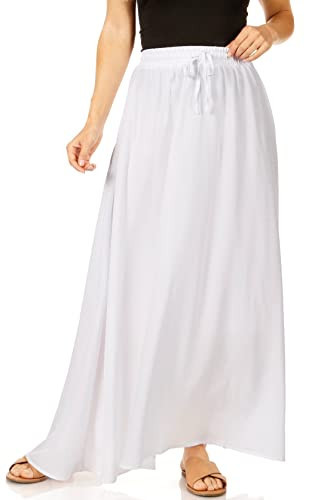 White Maxi Skirts for Women & Teens, Long Length Reg & Plus Size, Summery Beach Coverup Skirt (Medium, White) | Amazon (US)