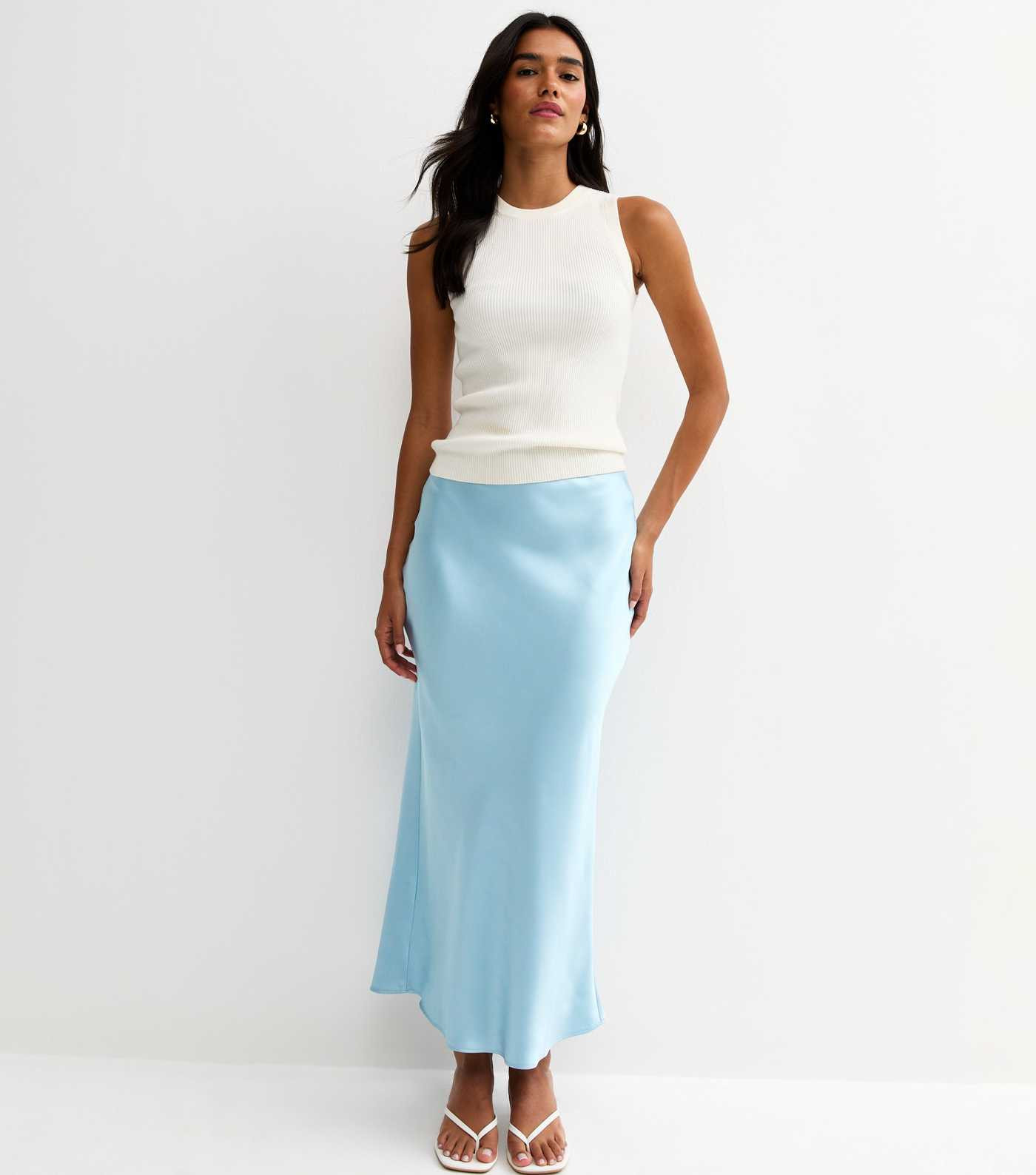 Light Blue Satin Bias Cut Midi Skirt | New Look | New Look (UK)