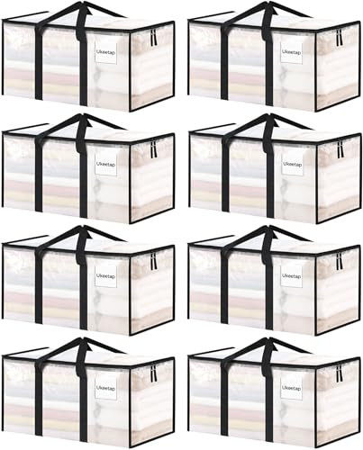 ukeetap 8 Pack Extra Large Clothes Storage Bins with Lids, Clear | Amazon (US)