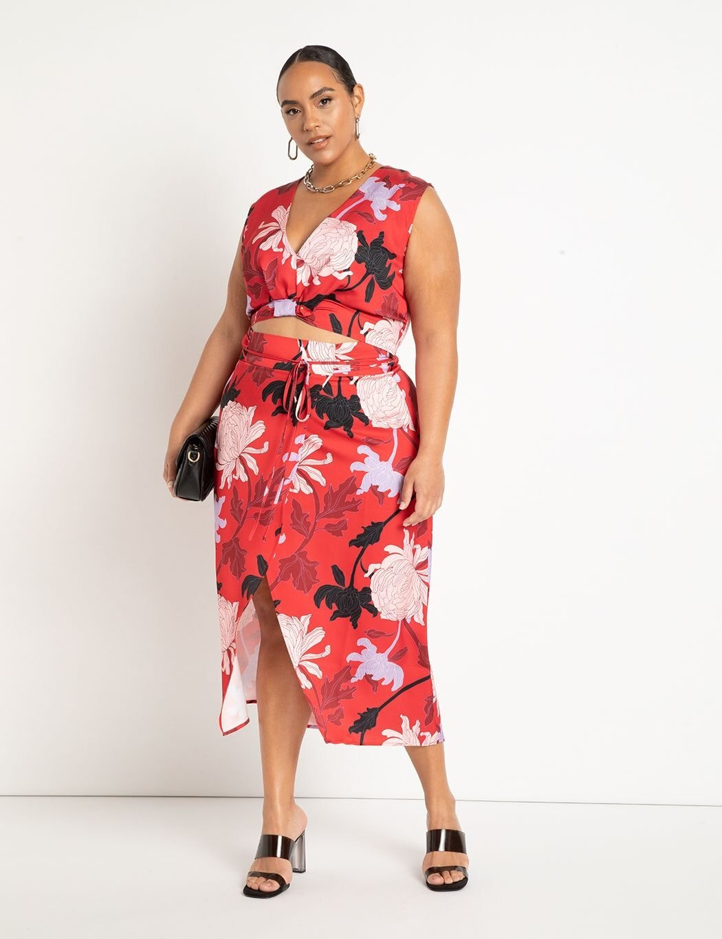 Overlap Midi Skirt With Tie Detail | Women's Plus Size Skirts | ELOQUII | Eloquii