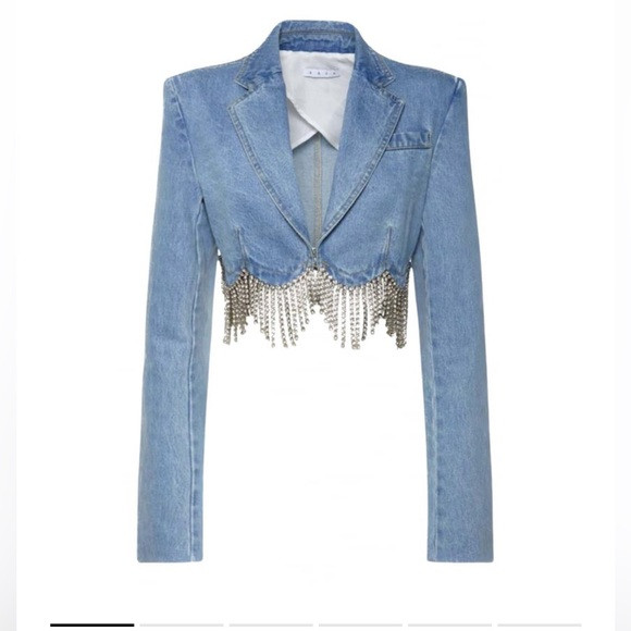 AREA NYC Crystal Embellished Crop Denim jacket -light blue- size 4 - NWT | Poshmark
