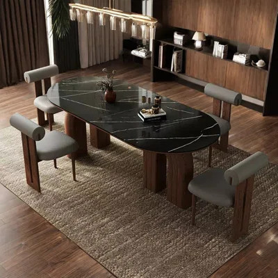 Elegant Oval Faux Marble Dining Table Set | Wayfair North America