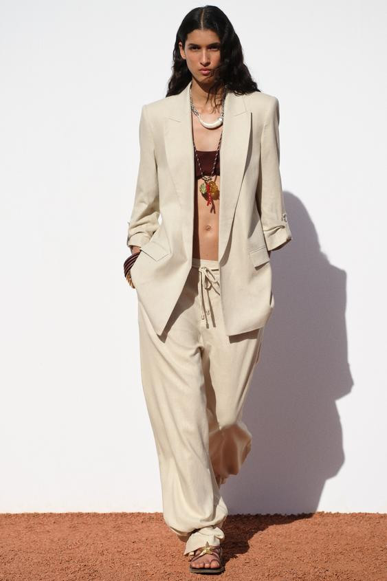 LINEN BLEND BLAZER WITH ROLLED-UP SLEEVES | Zara US
