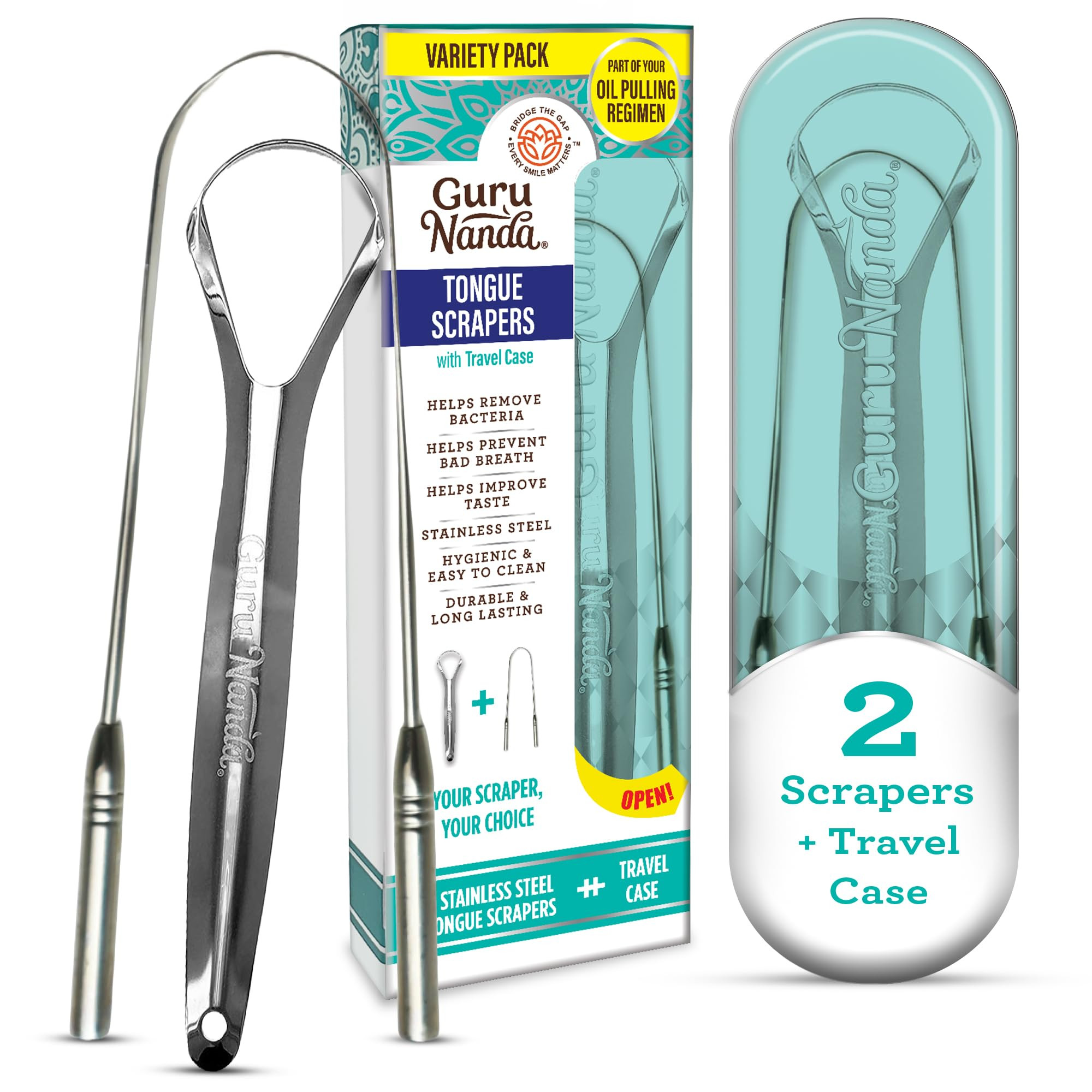 GuruNanda Spoon & U-Shaped Tongue Scraper Variety Pack (2 Pack) with Travel Case, 420 Medical Gra... | Amazon (US)