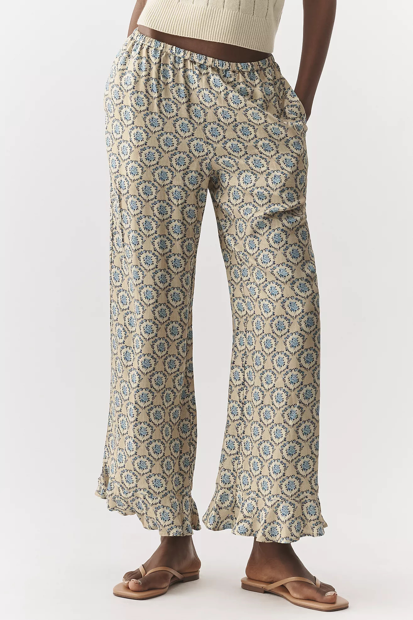 Maeve Wallpaper Ruffle Pants | Anthropologie (US)