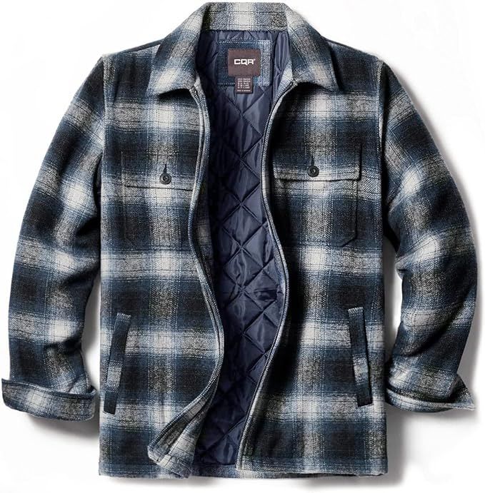 CQR Men's Plaid Flannel Shirt Jacket, Long Sleeve Soft Warm Wool/Sherpa Lined Jacket, Outdoor But... | Amazon (US)