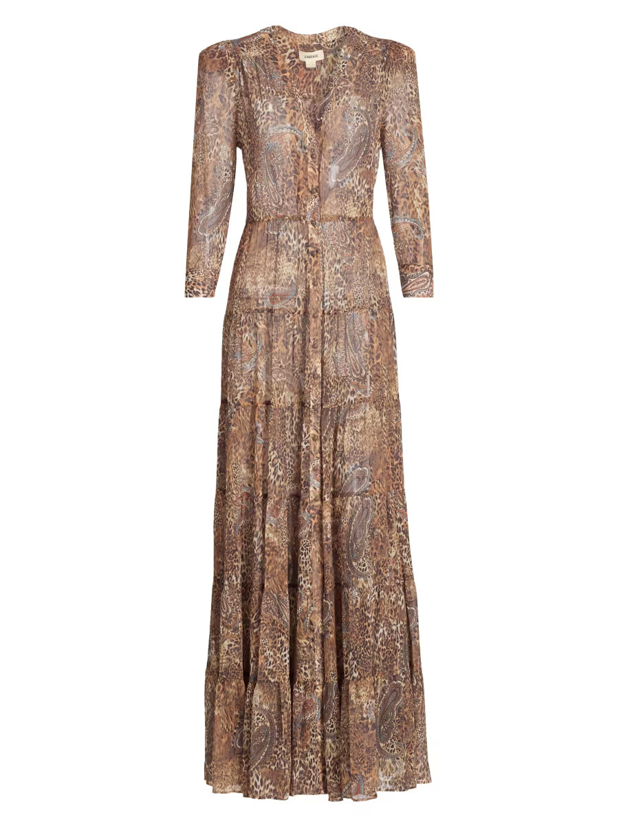 L'AGENCE Seraphina Cheetah Paisley Tiered Maxi Dress | Saks Fifth Avenue | Saks Fifth Avenue
