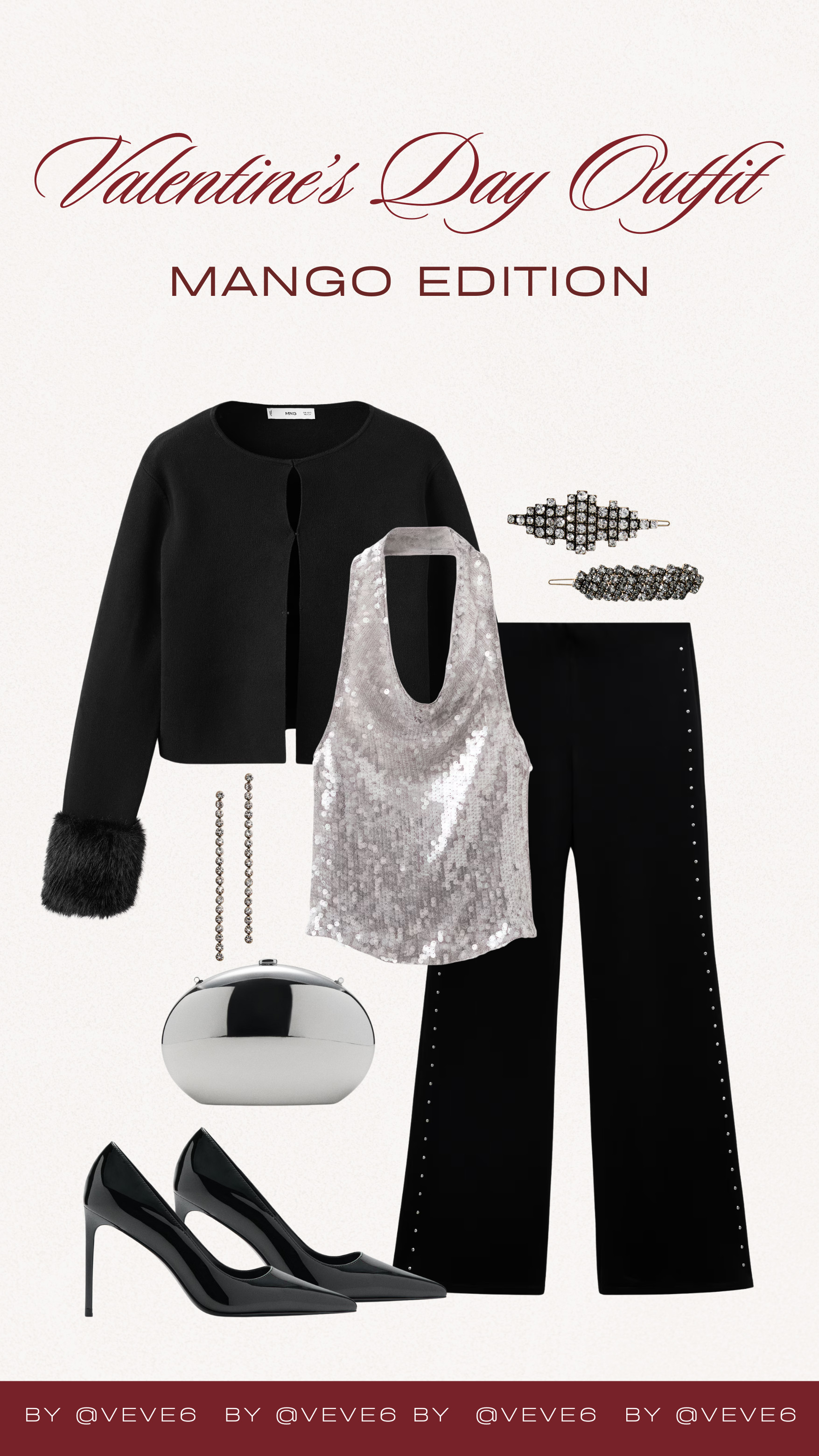 I’m loving this Mango Valentine’s Day outfit ✨ The sequin top with black wide leg pants, heels, and statement accessories is such a chic women’s Valentine date night look that works for dinner, drinks, or a night out. 

 #LTKValentine #LTKootd #LTKU