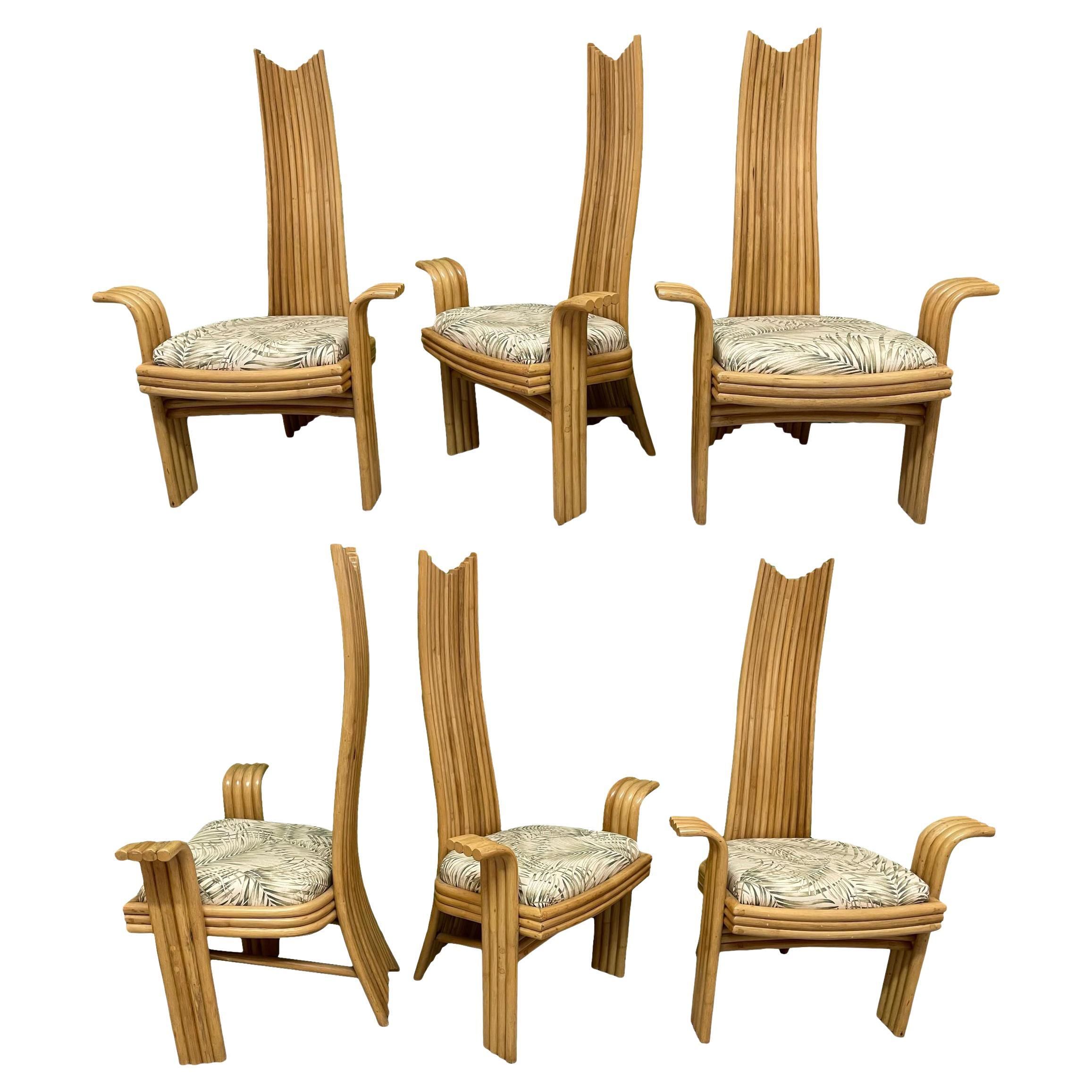 High Back Rattan Dining Chairs in the Style of Danny Ho Fong or Mackintosh | 1stDibs