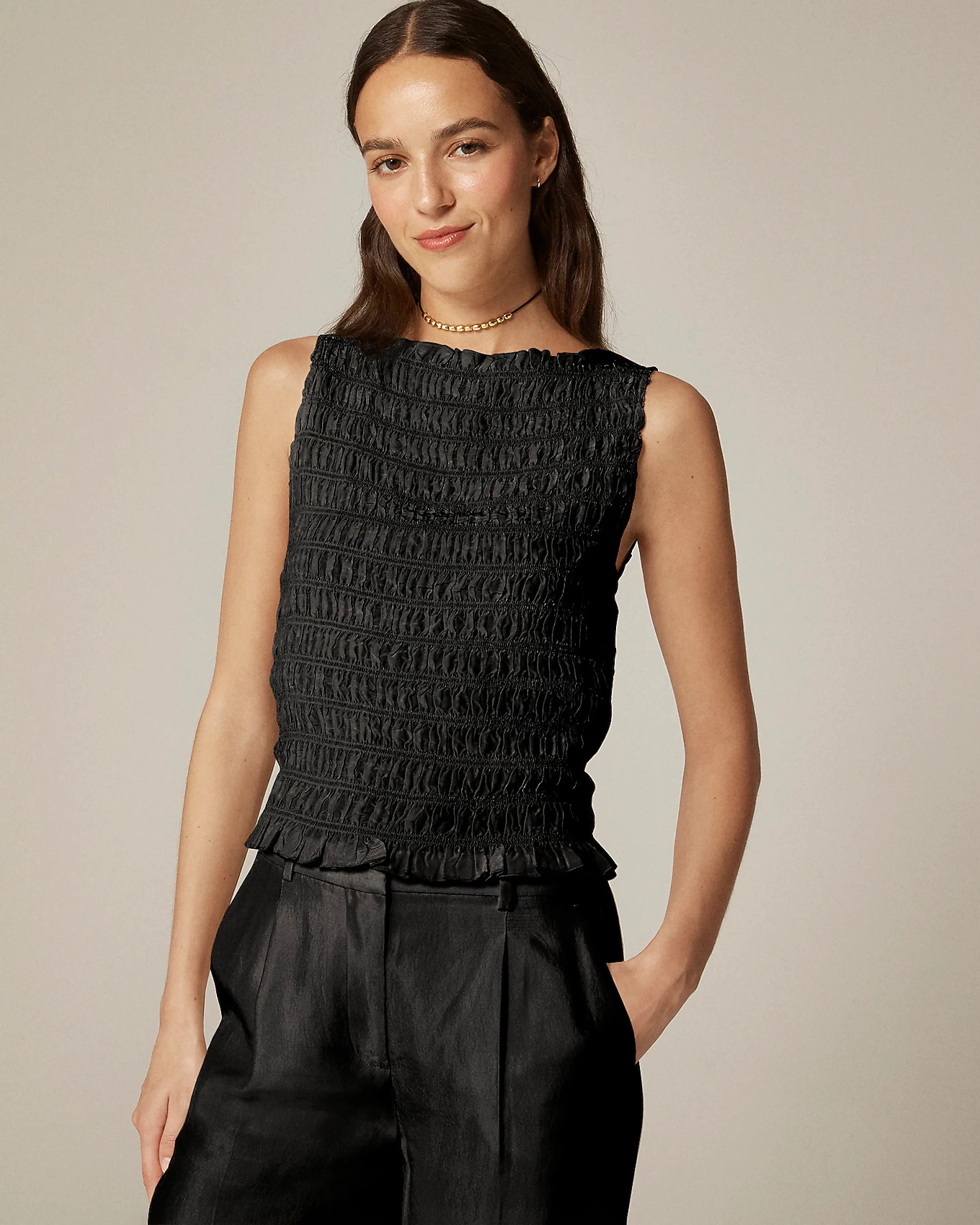 Smocked shell tank top in crepe de chine | J. Crew US