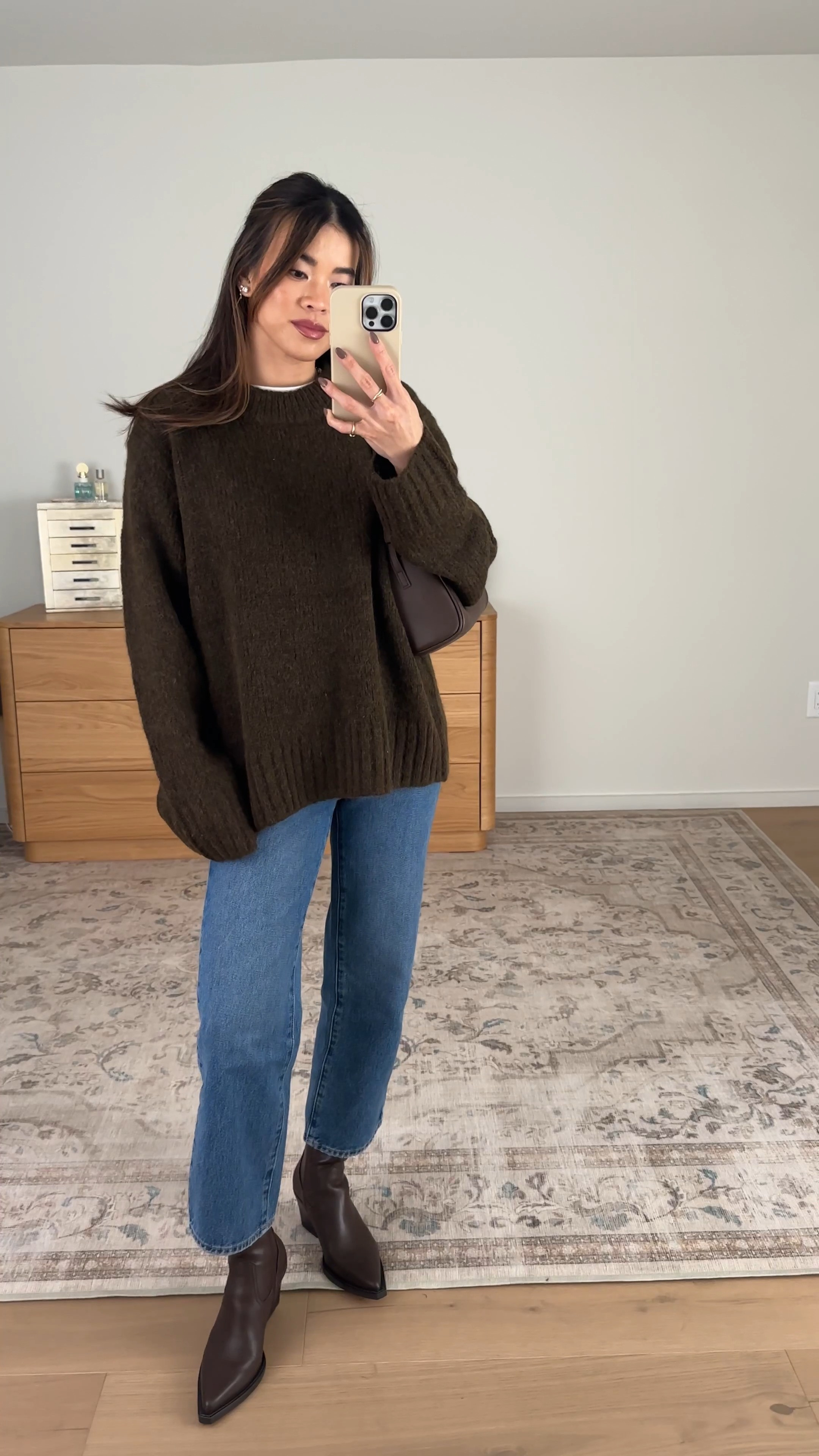 The coziest sweater from @Quince!

Sizing info: 
•Quince Bella Rigid Straight Jeans (Size 24 Short in Horizon Blue) 
•Quince cotton boxy crewneck tee (Size XS in White) 
•Quince Lofty Baby Alpaca Oversized Crew (Size Small in Moss Shadow Green)

petite fashion, get dressed with me, outfit inspiration, ootd, nashville outfit, Nashville influencer, petite style, vacation style, casual outfits, mom style, petite pants, fall outfits, fall outfit info, fall pants, fall outfit idea, fall top, fall sweater, fall shoes, quince, petite jeans, fall boots, ankle boots 

 #LTKootd #LTKSeasonal #LTKPetite