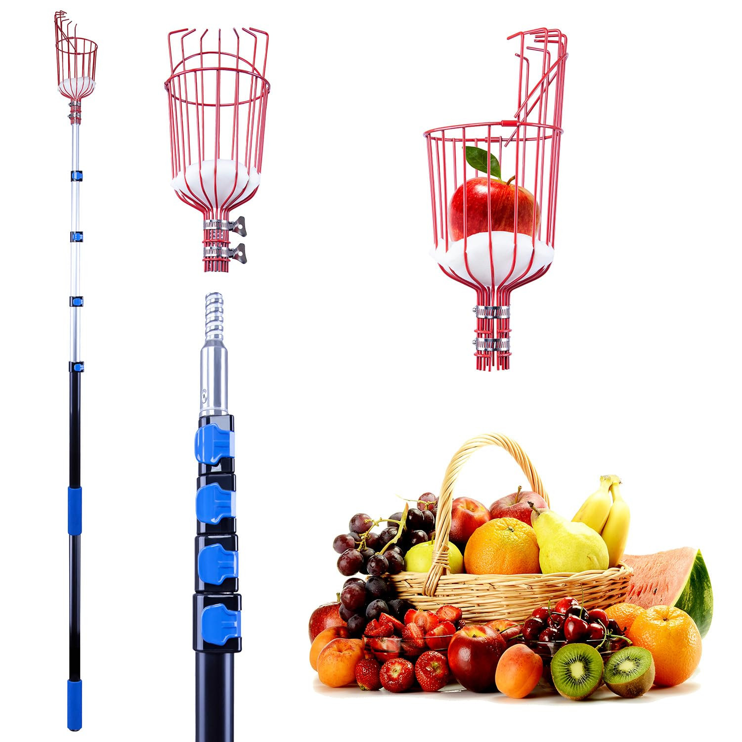 13 Foot Fruit Picker with Basket, 20 Foot High Reach and Easy to Attach Extension Pole for Apple,... | Amazon (US)