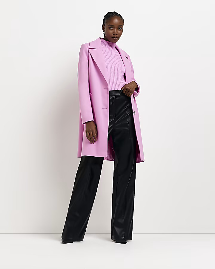 Pink collared coat | River Island (US)