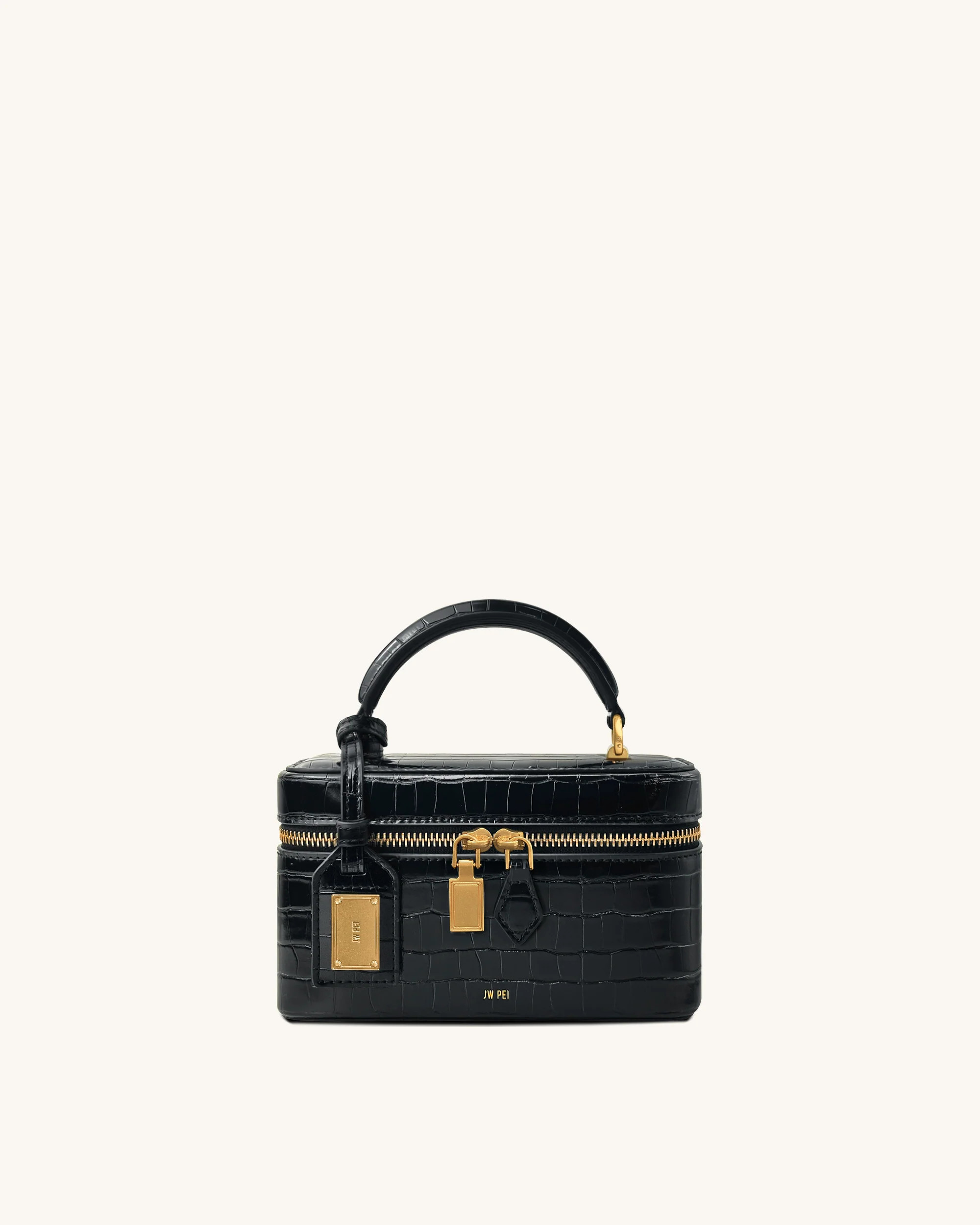 Cleo Box Shape Top Handle Bag - Black Croc | JW PEI US