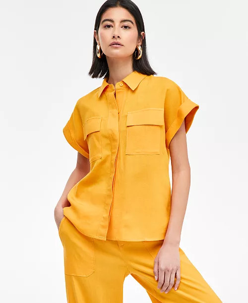Women's Linen-Blend Short-Sleeve Blouse, Exclusively at Macy's | Macy's