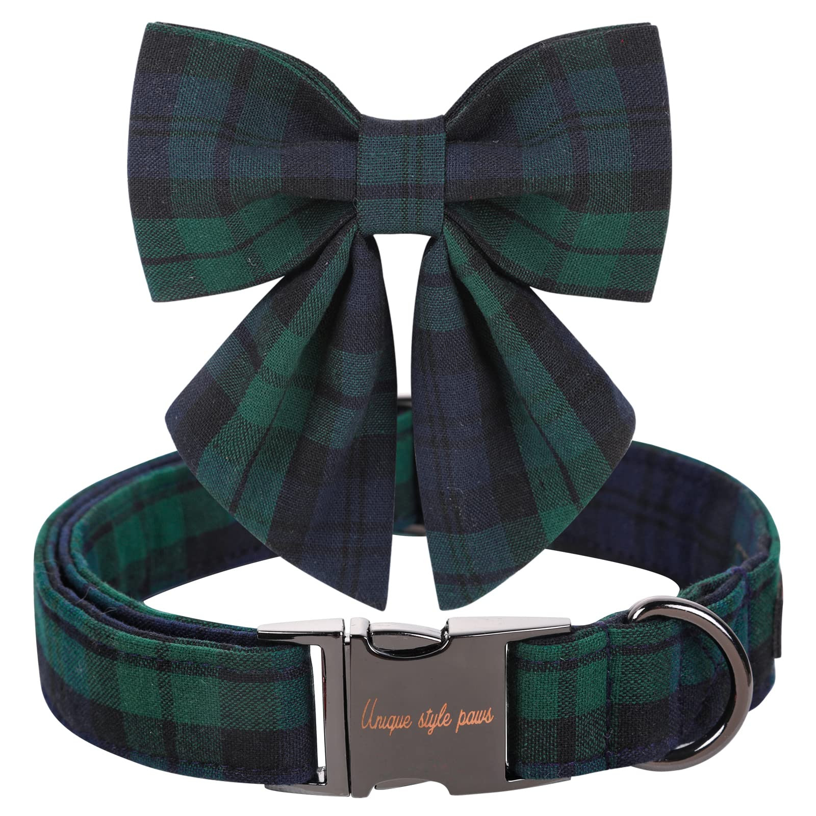 Unique style paws Christmas Dog Collar with Bow Tie Green Plaid Puppy Collar for Small Medium Lar... | Amazon (US)