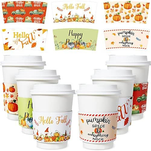 Suclain 48 Pcs Fall Coffee Cup Sleeves Autumn Maple Leaf Disposable Cardboard Sleeves Thanksgiving P | Amazon (US)