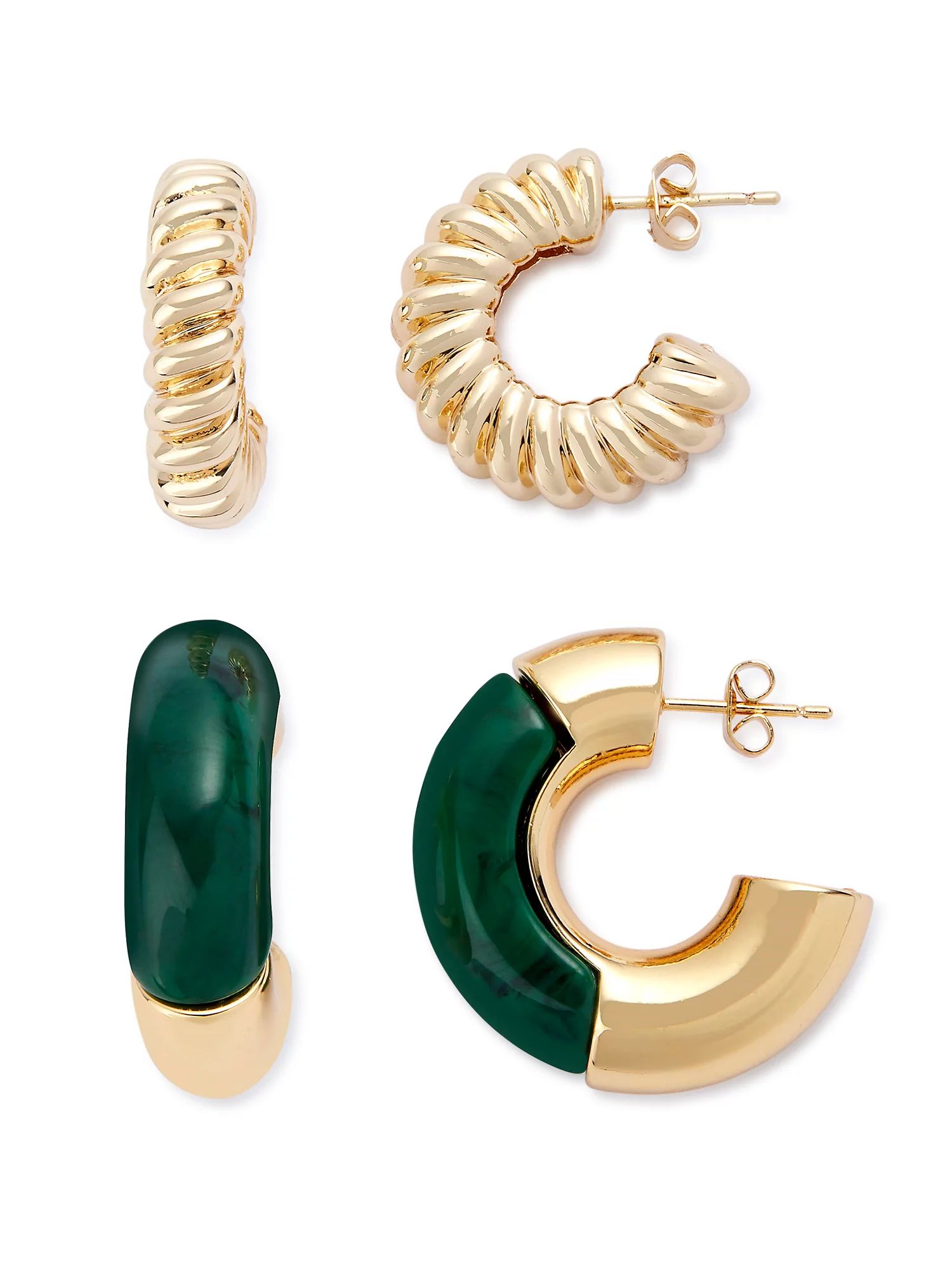 Scoop Women’s Green Resin Hoop Earrings in 14KT Flash Plated Gold, 2-Piece Set | Walmart (US)