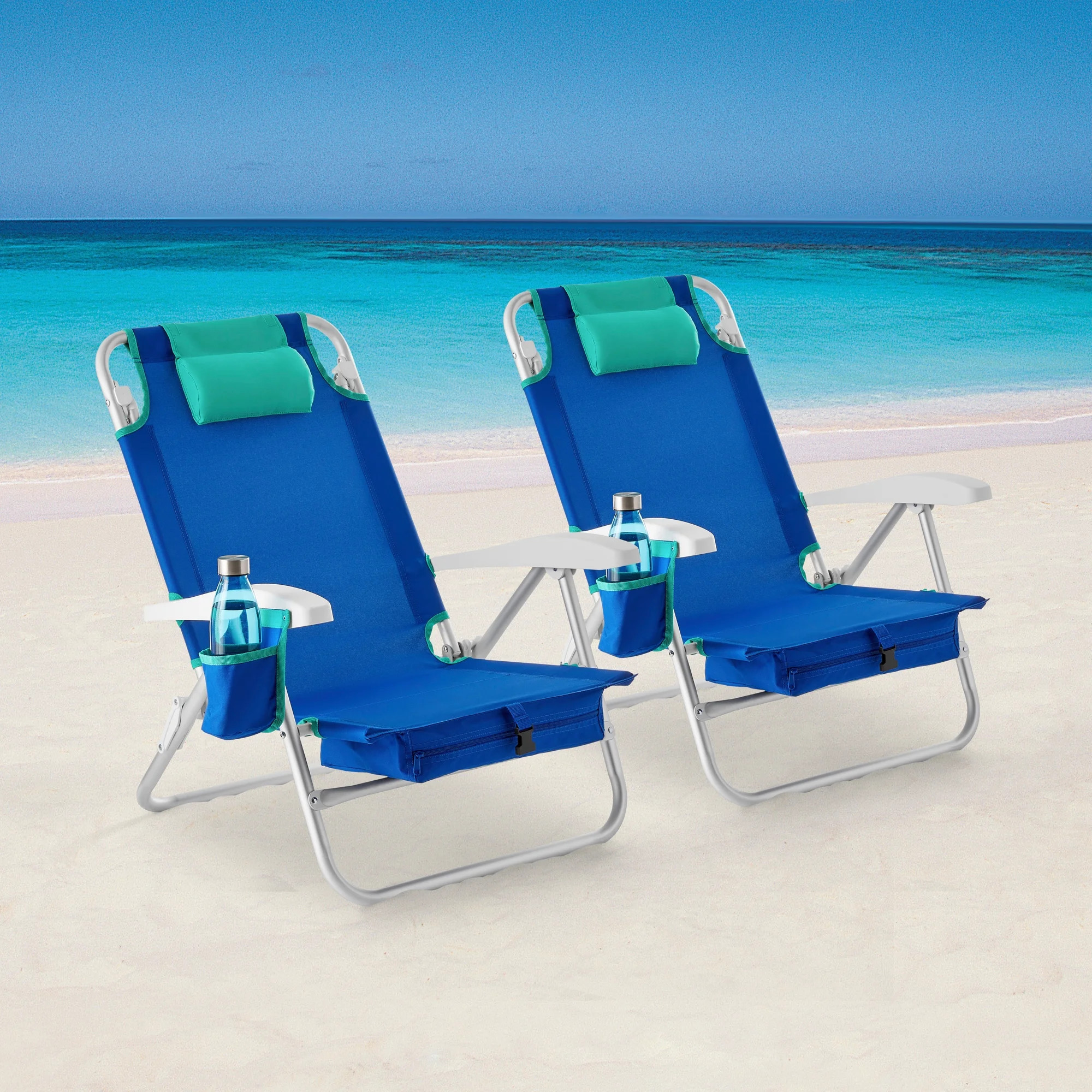 Mainstays Reclining and Lay Flat Backpack 2-Pack Beach Chair, Blue, New | Walmart (US)