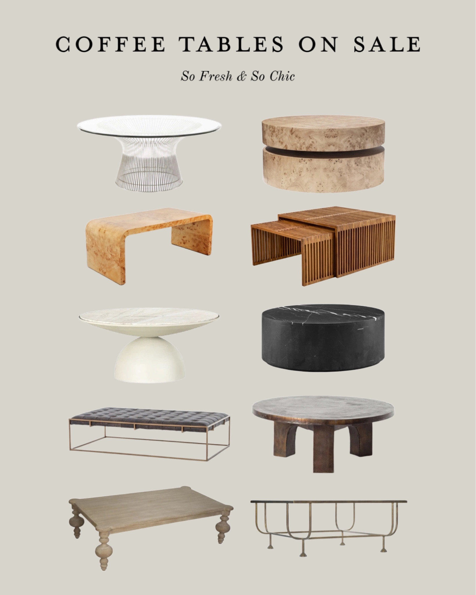 Stylish coffee tables on sale!
-
Statement coffee table - burl wood waterfall coffee table - round black marble coffee table - white marble pedestal coffee table - round coffee table a rectangle coffee table - wood coffee table - metal and glass coffee table #coffeetables #livingroomdecor #burlwood - slatted wood nesting rectangle coffee tables - glass top coffee table 

#LTKsalealert #LTKhome