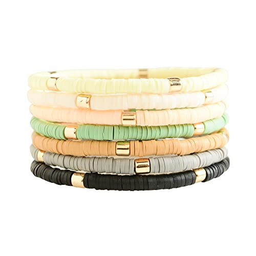 GOOJIDS Surfer Heishi Clay Bead Bracelets for Women Bohemian Stackable Gold Plated Beaded Stretch... | Amazon (US)