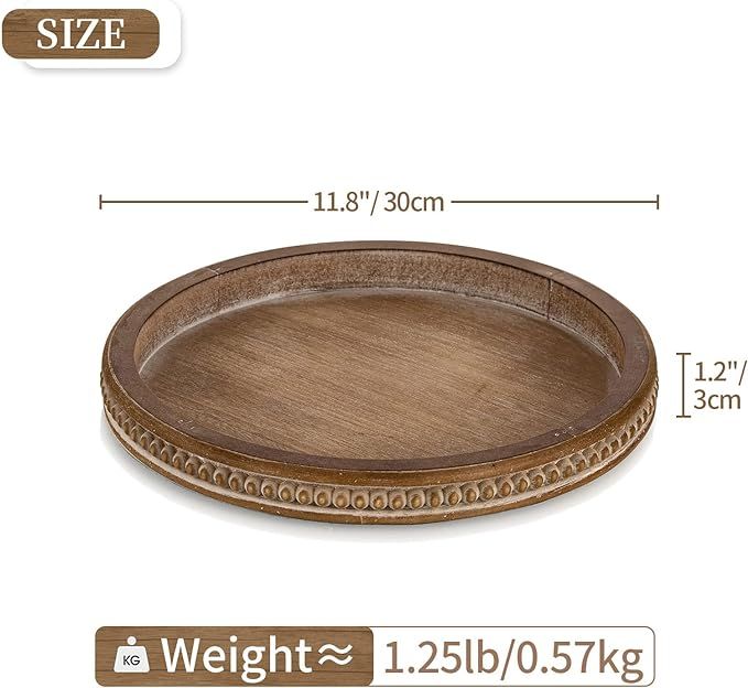Hanobe Wood Decorative Tray Round: Brown Bead Tray for Coffee Table Rustic Wooden Trays Decor Far... | Amazon (US)