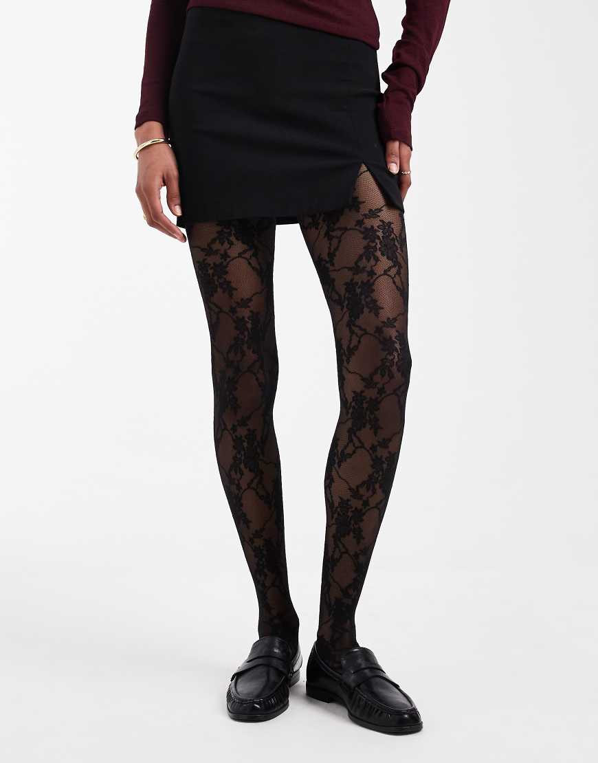 Lindex 30 denier all over floral lace tights in black | ASOS (Global)