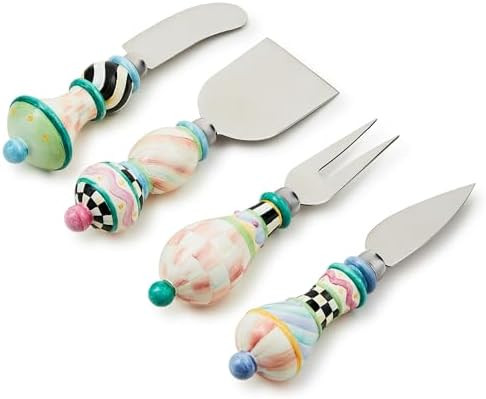 MACKENZIE-CHILDS Set of 4 Cheese Spreader Set, Stainless-Steel Butter Spreaders, Rosy Meadow | Amazon (US)