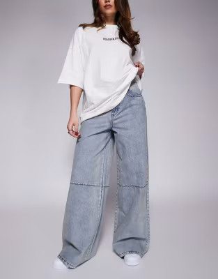 Weekend Collective wide leg jean with horizonal seam in mid blue | ASOS (Global)
