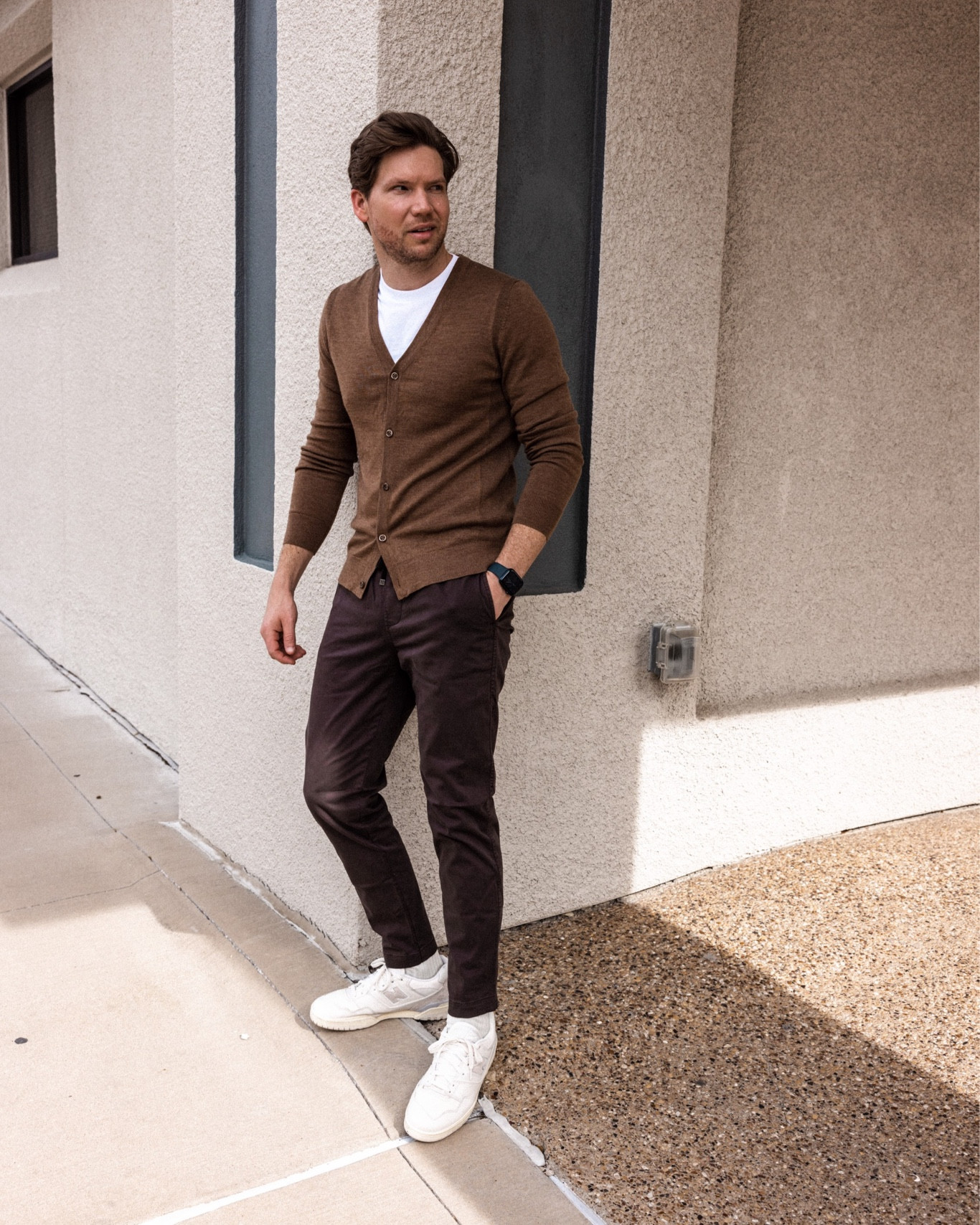 2023 Men’s outfit idea- lightweight merino sweater over tee and chinos. @Express 
—
Cardigan fits true and comes in a few colors and is currently included on the “buy one get 50% off” at Express!

#LTKmens #LTKunder100 #LTKsalealert