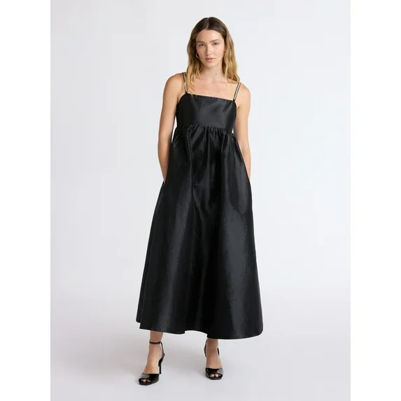 Scoop Women’s and Women’s Plus Taffeta Maxi Dress with Embellished Straps, Sizes XS-4X | Walmart (US)