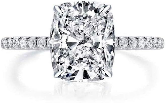 Bo.Dream Cushion Cut 3ct Cubic Zirconia CZ Platinum Plated Sterling Silver Engagement Rings | Amazon (US)
