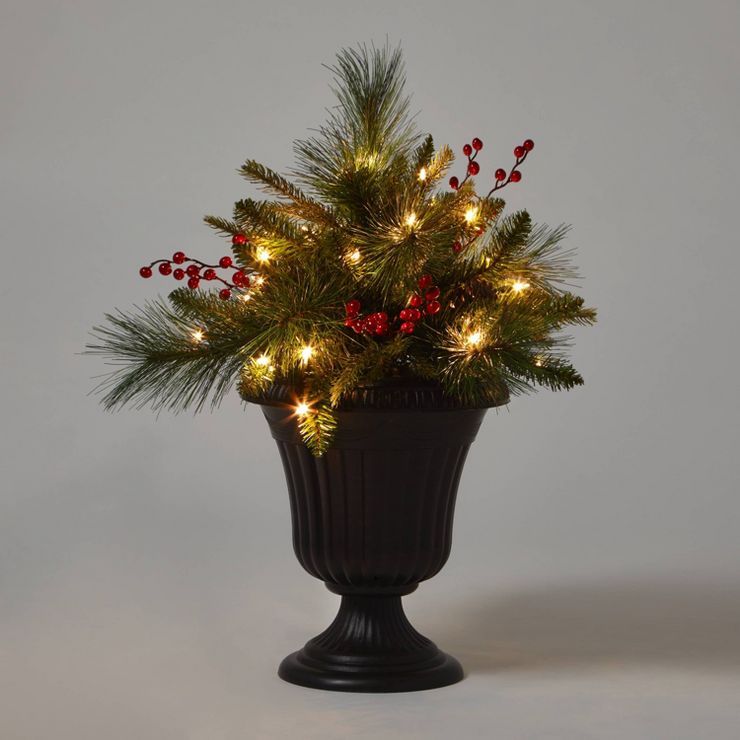 24" Pre-Lit Mixed Greenery Artificial Christmas Pot Filler Clear Lights - Wondershop™ | Target