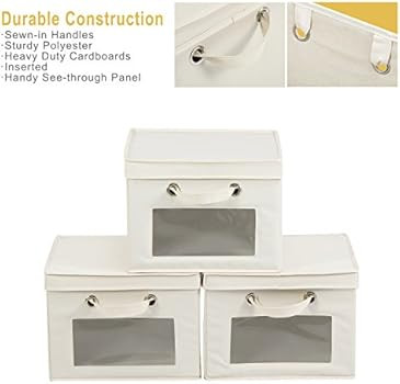 MaidMAX Closet Storage Cube with Clear Window, Lid and 2 Handles for Shelves, Foldable, Beige, Se... | Amazon (US)