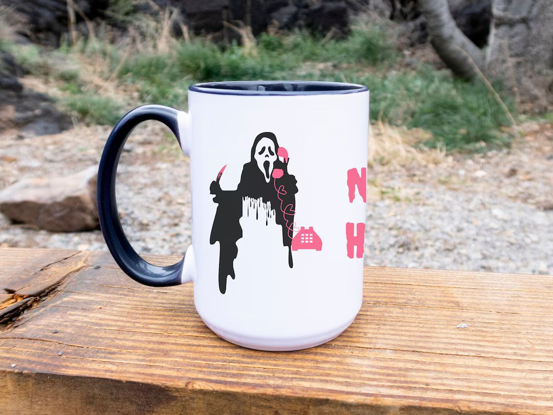 Ghostface 'no, You Hang Up' Mug Pink and Black Scream Design, Gift for Slasher Film Fans, Hallowe... | Etsy (US)