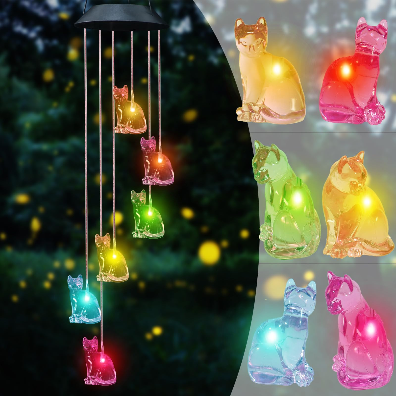 Cat Solar Wind Chimes for Outside Colors Changing Waterproof Decorative Lights Gifts for Mom Sola... | Amazon (US)