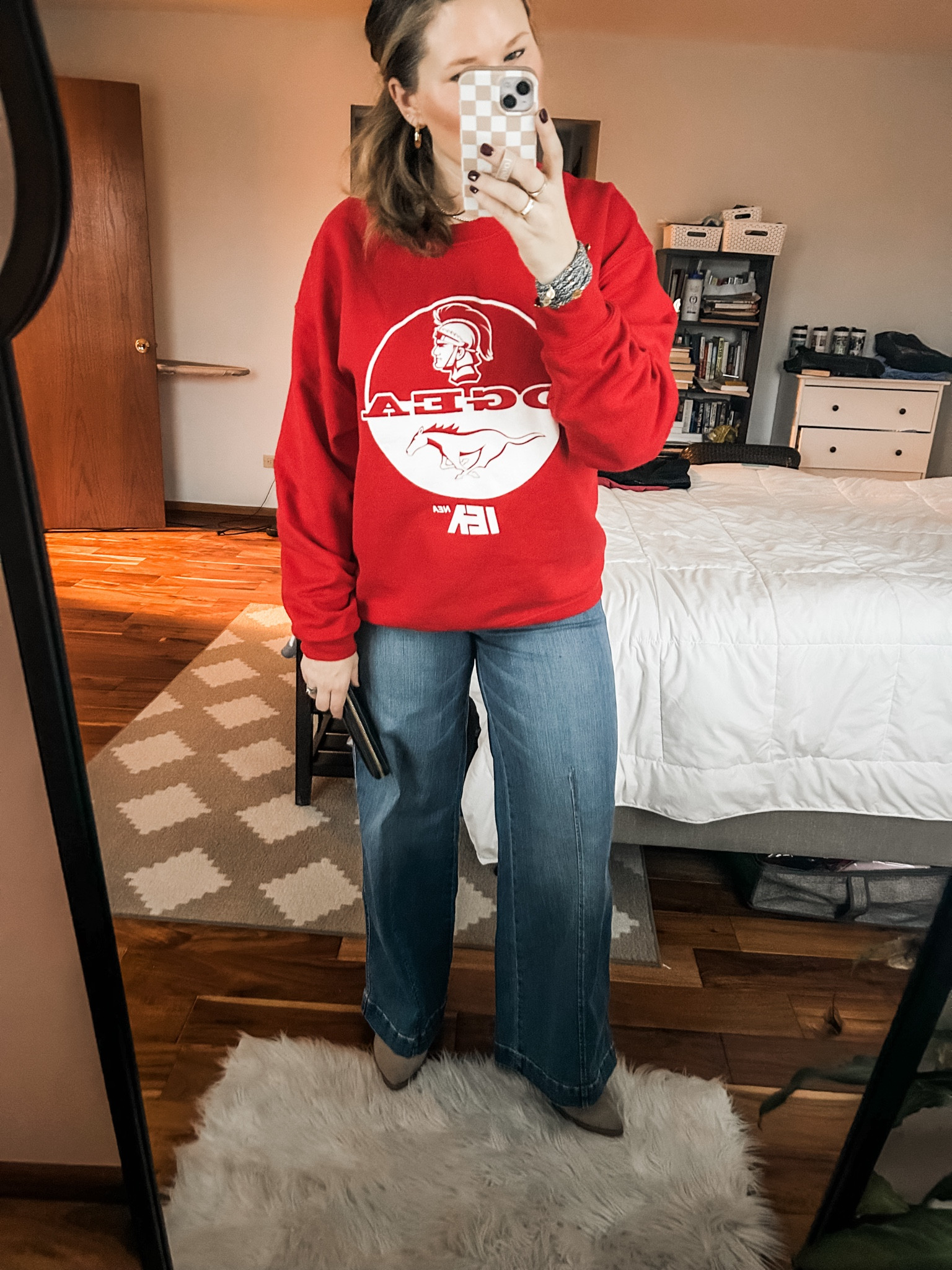 Clearly you don’t want my work sweatshirt, but these wide-leg jeans from Spanx are 🔥 🔥 They were comfy, flattering, and I got lots of compliments! I went with my true size but if you’re between will sizes go up! 

#LTKstyletip #LTKworkwear #LTKover40