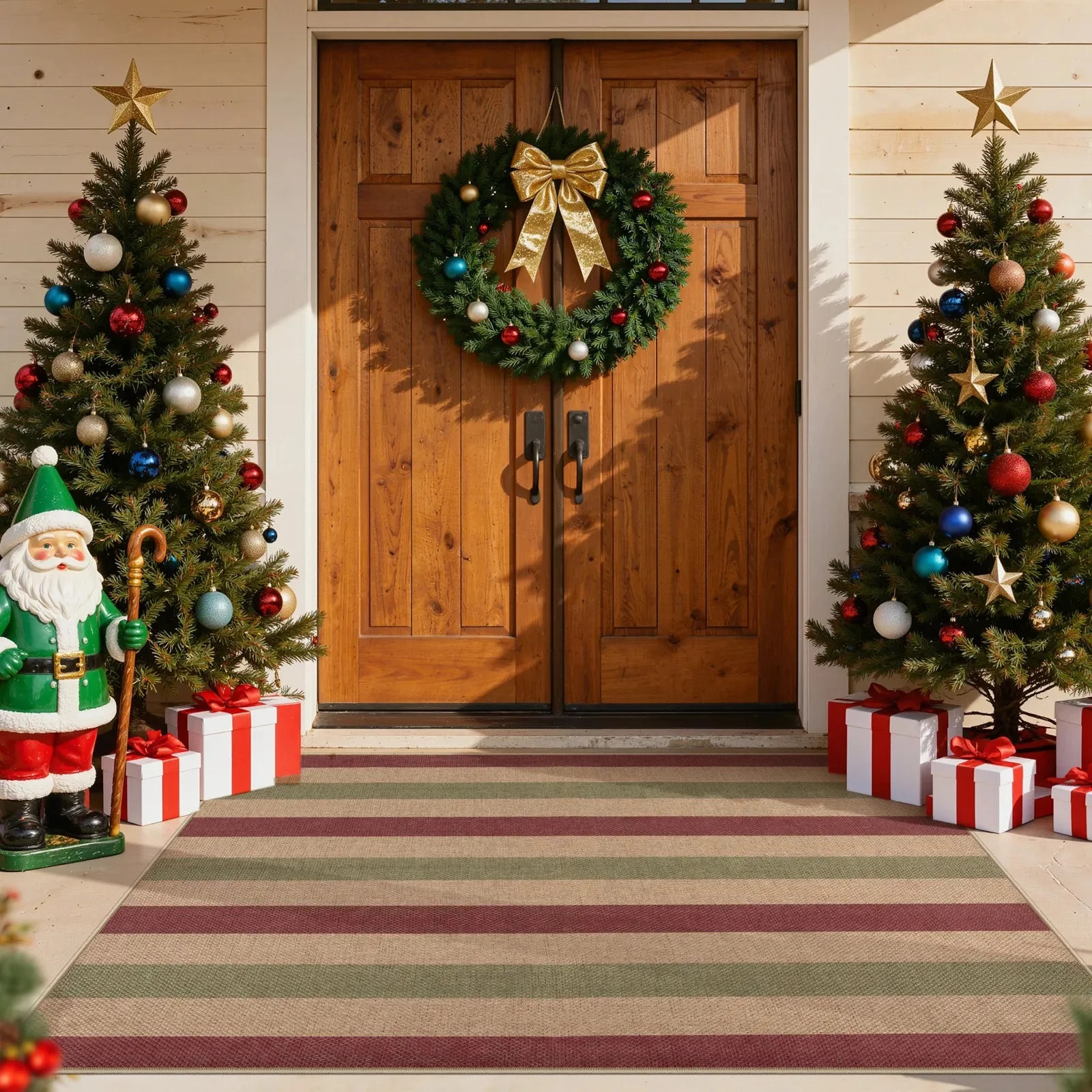 RUG ROBOT 3'x5' Christmas Rug for Entryway, Easy Jute Striped Plaid Christmas Area Rug, Non-Slip ... | Walmart (US)