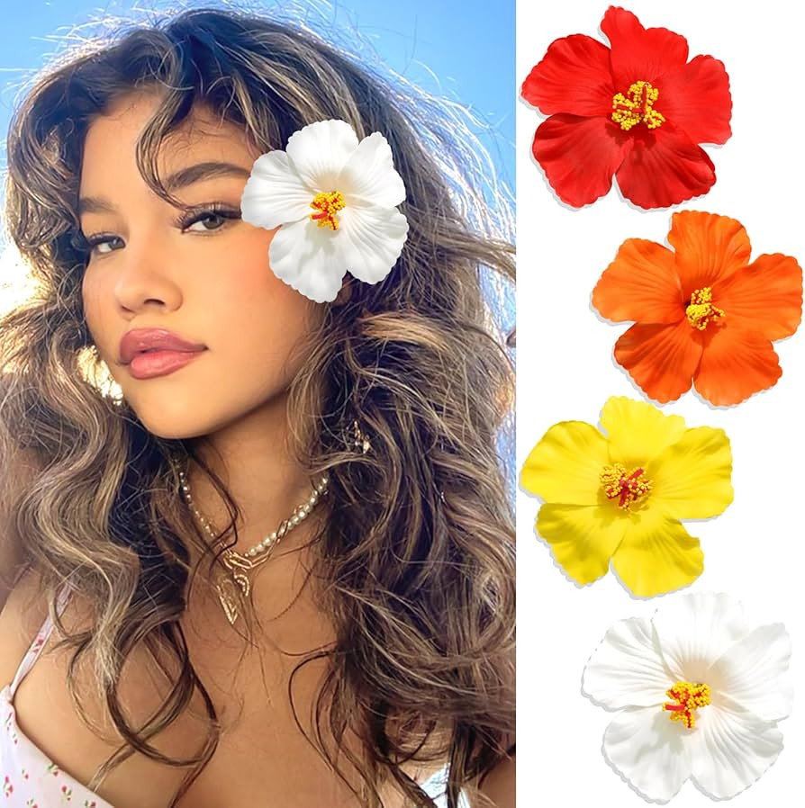 4PCS Hawaiian Flower Hair Clips Hibiscus Flowers Clip Colorful Plumeria Artificial Flower Hair Ac... | Amazon (US)