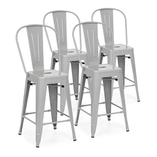 24in Set of 4 High Backrest Industrial Metal Counter Height Stools - Silver | Best Choice Products 