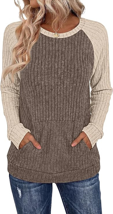OFEEFAN Womens Fall Fashion 2026 Long Sleeve Tops Oversized Sweaters Winter Clothing with Pocket ... | Amazon (US)